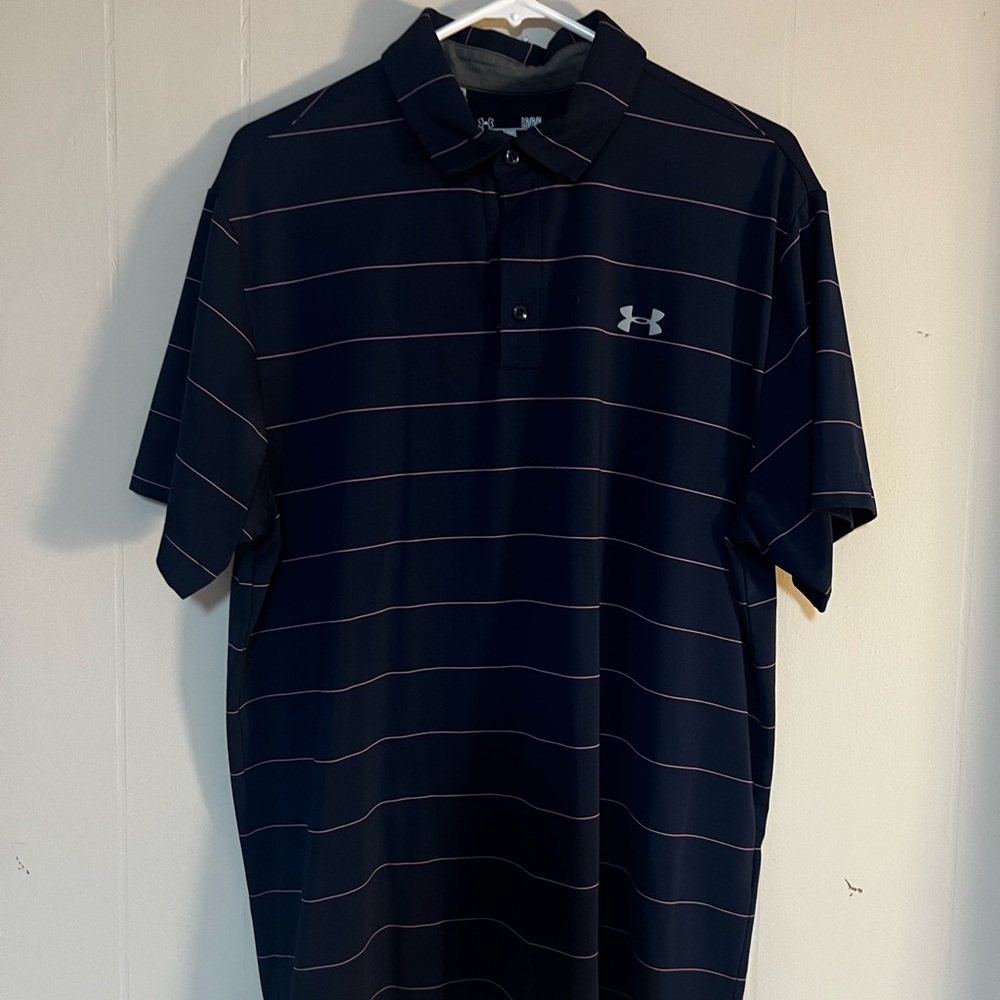 Under Armour Men's Dark Blue Polo with Subtle Stripes